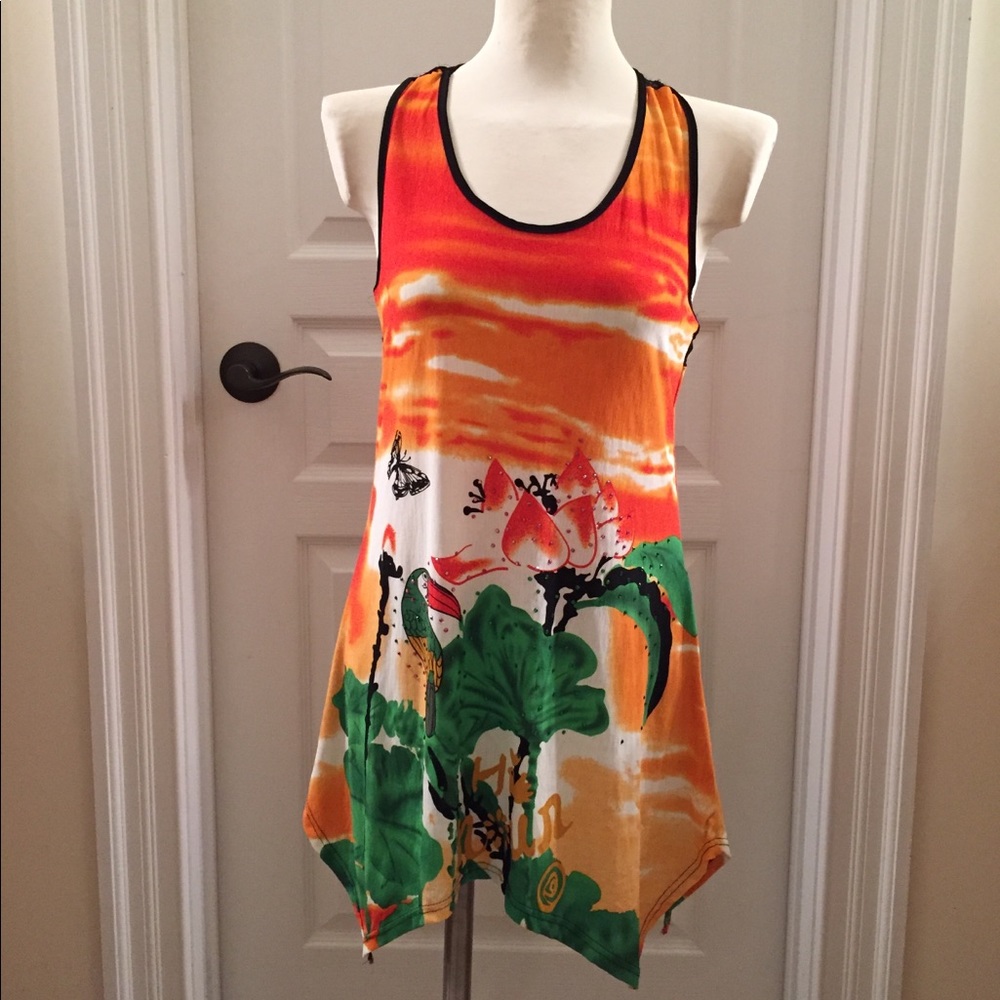 Really Cute New Tropical Feel Top with Lace Back